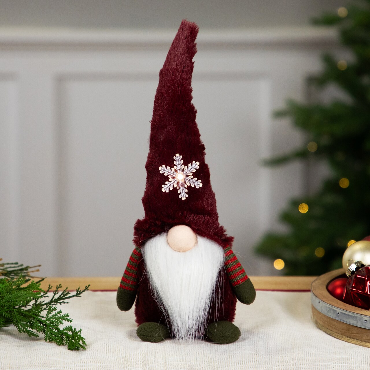 Northlight LED Lighted Gnome with Snowflake Christmas Figure - 13" - Burgundy Red